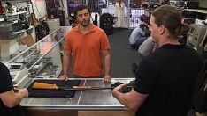 Play He goes to pawn his rifle and ends up swallowing two shotguns